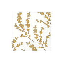 Load image into Gallery viewer, Berry Branches Paper Cocktail Napkins in White & Gold - 20 Per Package