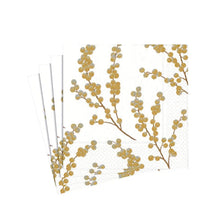 Load image into Gallery viewer, Berry Branches Paper Cocktail Napkins in White & Gold - 20 Per Package