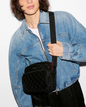 Load image into Gallery viewer, Black Velvet Finish Small Metro Camera Crossbody Bag