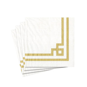 Rive Gauche Paper Cocktail Napkins in Gold & White - 20 Per Package