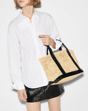 Load image into Gallery viewer, Raffia/Black Lacquer Small Raffia Tote
