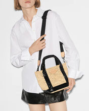 Load image into Gallery viewer, Raffia/Black Lacquer Mini Raffia Tote
