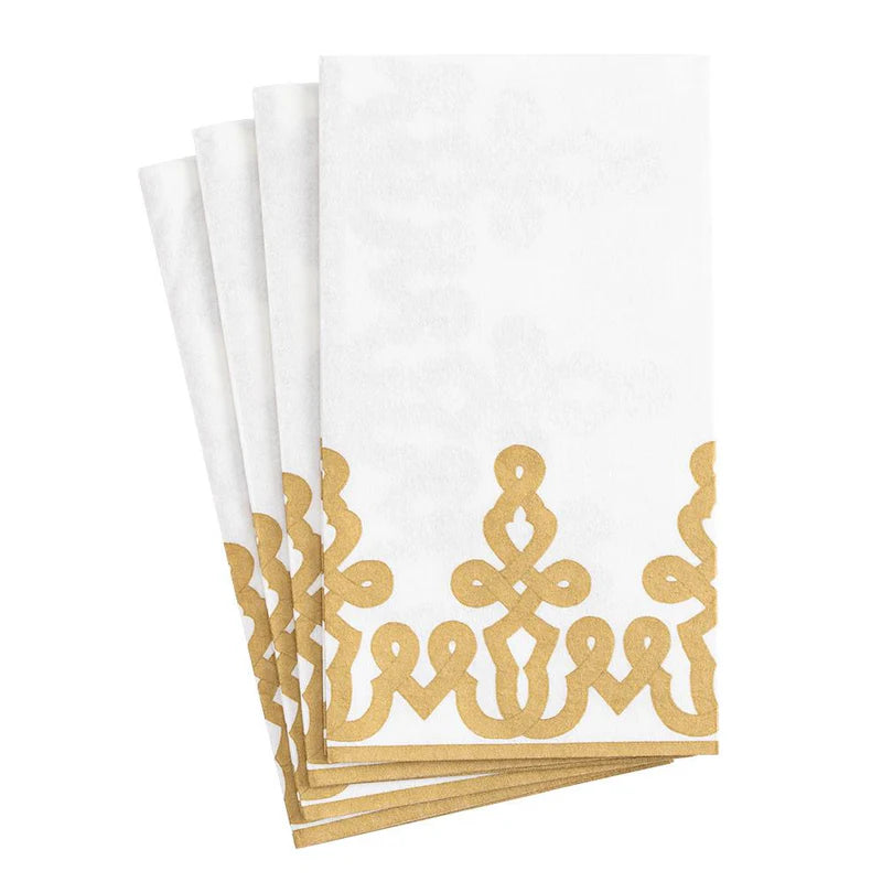 Dessin Passementerie Paper Linen Guest Towel Napkins in Gold - 12 Per Package