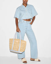 Load image into Gallery viewer, Raffia/Chambray Medium Raffia Tote
