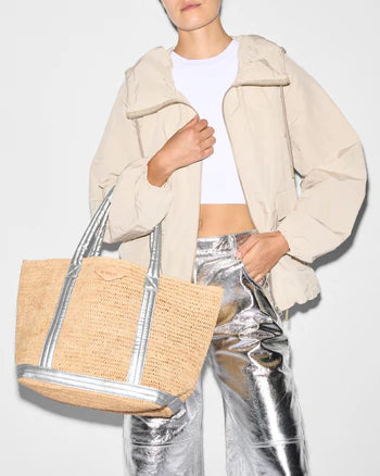 Matte Silver Medium Raffia Tote