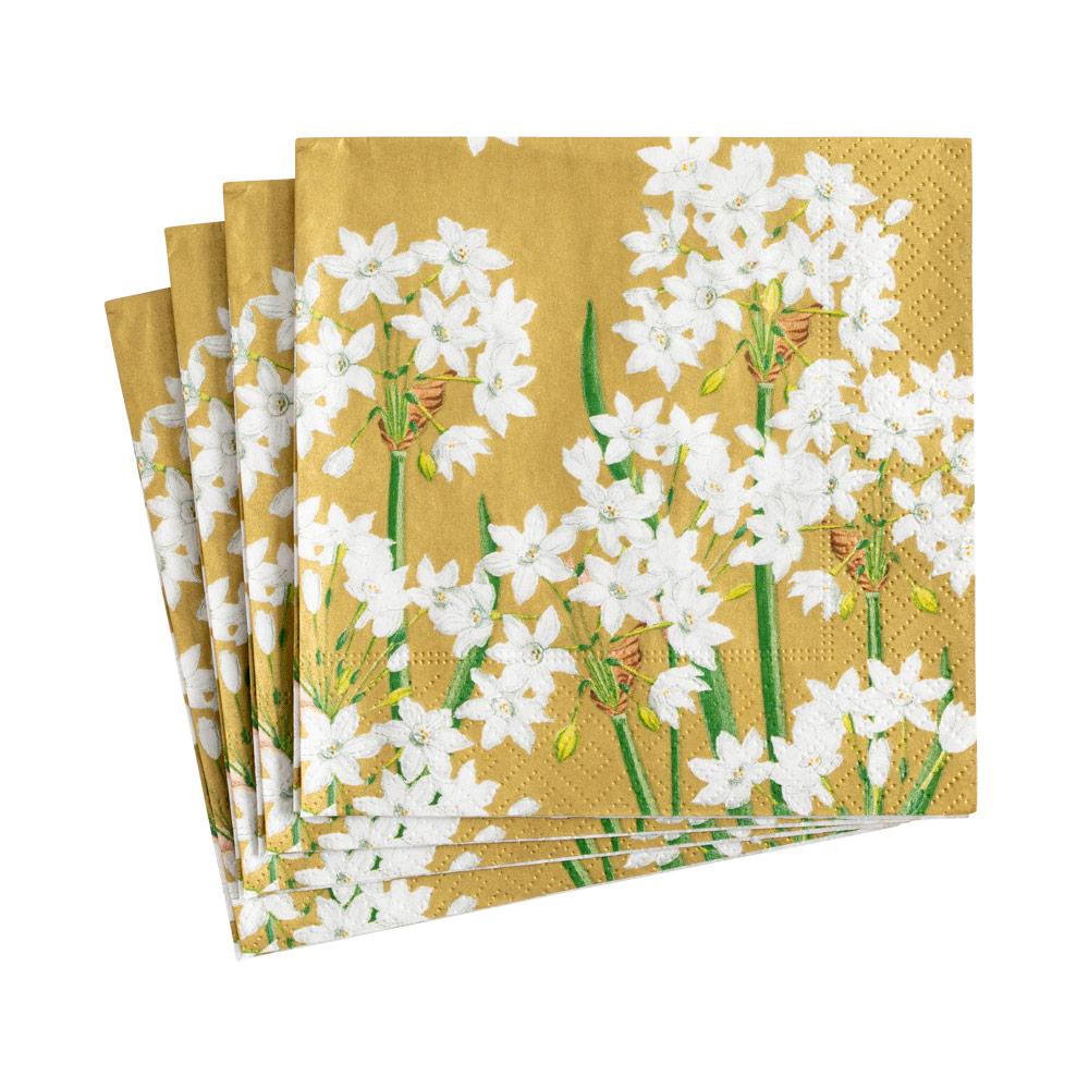 Paperwhites Paper Cocktail Napkins in Gold - 20 Per Package