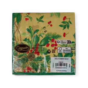 Holly Chintz Gold Cocktail Napkins - 20 Per Package
