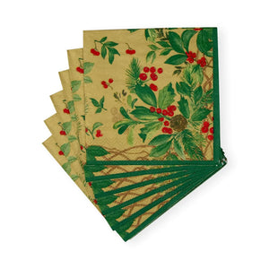 Holly Chintz Gold Cocktail Napkins - 20 Per Package