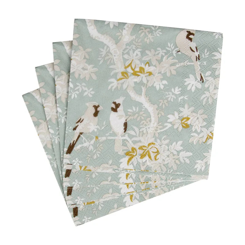 Scenic Songbirds Celadon Cocktail Napkins - 20 Per Package