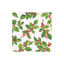 Load image into Gallery viewer, Painted Holly White Recycled Cocktail Napkins - includes 20 Cocktail Napkins
