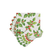 Load image into Gallery viewer, Painted Holly White Recycled Cocktail Napkins - includes 20 Cocktail Napkins
