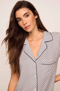 Gisele Printed TENCEL™ Modal Shortie Short PJ Set Geo Sphere Gray Dawn/Navy