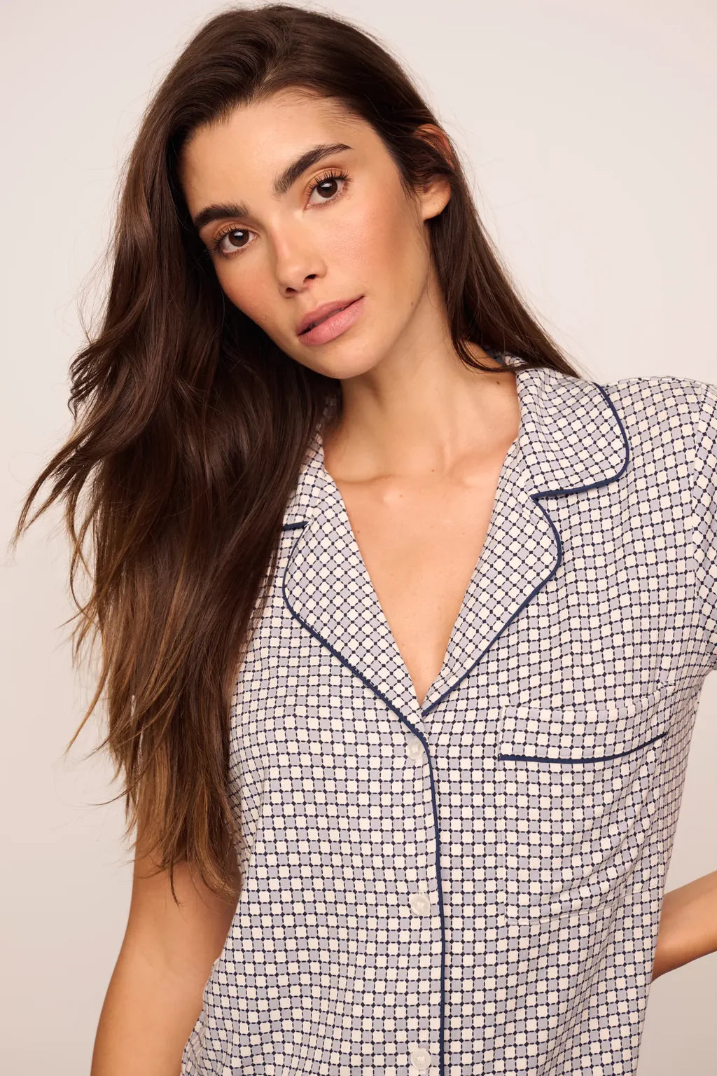 Gisele Printed TENCEL™ Modal Shortie Short PJ Set Geo Sphere Gray Dawn/Navy