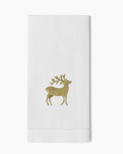 Reindeer Gold Hand Towel - White Cotton