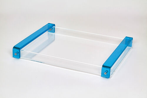 Acrylic Tray with Turquoise Handle 16x12x1.5