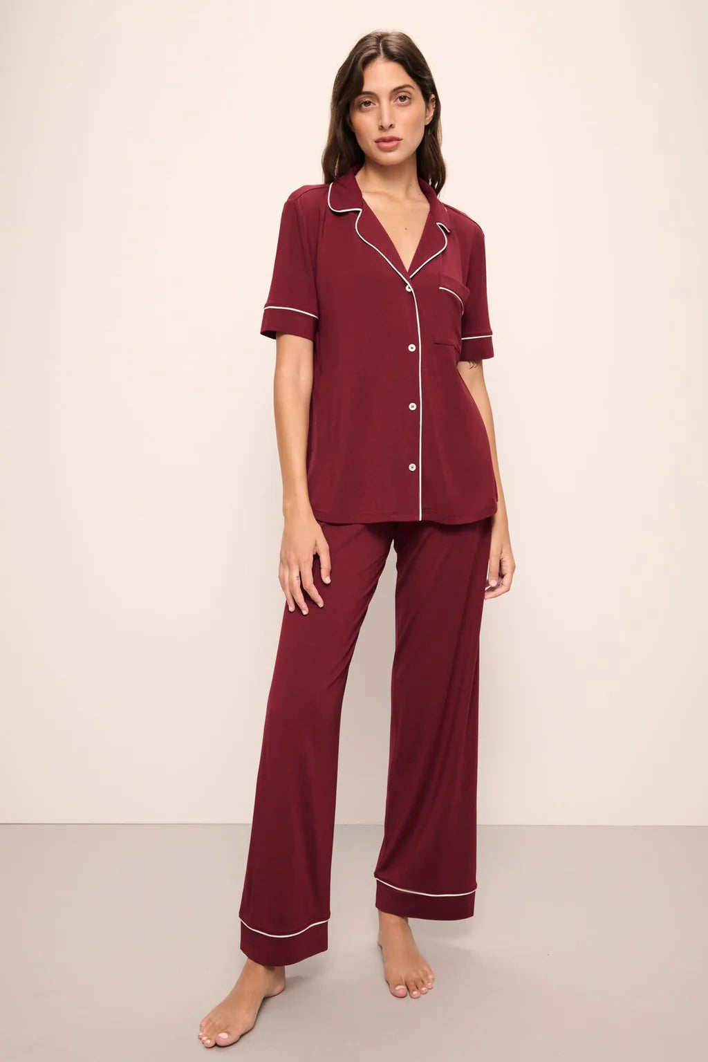 Gisele TENCEL™ Modal Short Sleeve & Pant PJ Set- Cabernet/Ivory