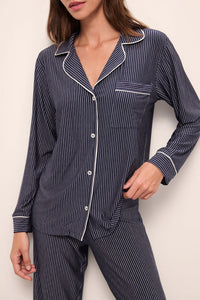 Gisele Printed TENCEL™ Modal Long PJ Set- Duo Stripe True Navy/Ivory