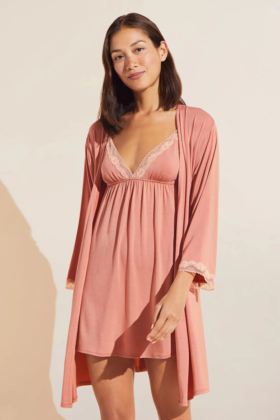 Flora TENCEL™ Modal 3/4 Sleeve Robe - Rouge Pink/Rose