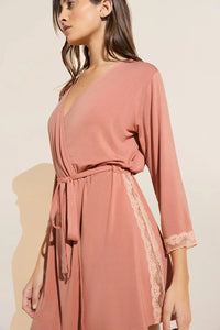 Flora TENCEL™ Modal 3/4 Sleeve Robe - Rouge Pink/Rose