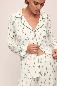 Gisele Printed TENCEL™ Modal Long PJ Set-Alpine Skier Ivory/Forest Green