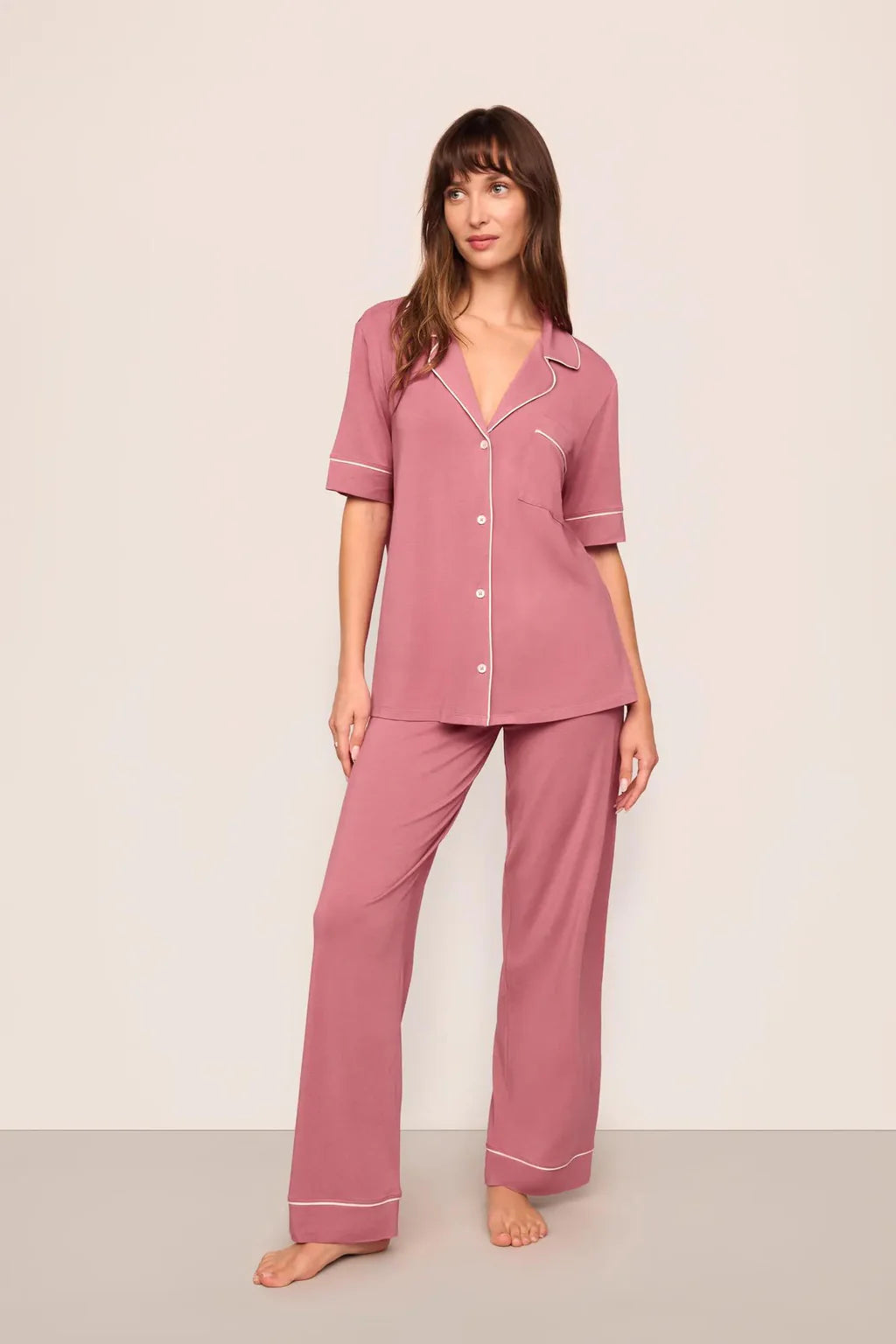 Gisele TENCEL™ Modal Short Sleeve & Pant PJ Set Berry Blush/Ivory