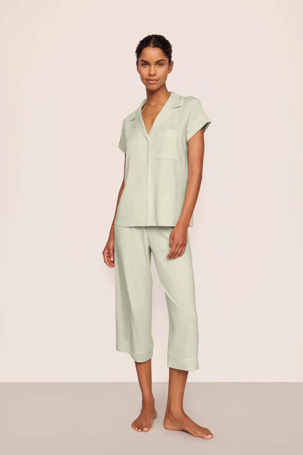 Gisele TENCEL™ Short Sleeve Cropped PJ Set Mint Cream/Ivory