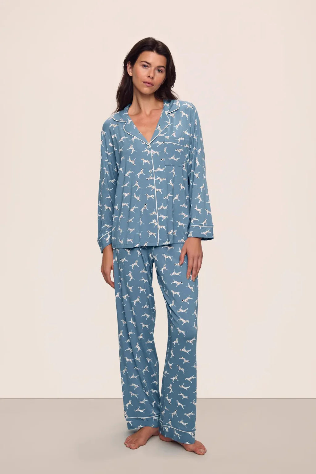 Gisele Printed TENCEL™ Modal Long PJ Set Dalmatian Faded Denim/Ivory
