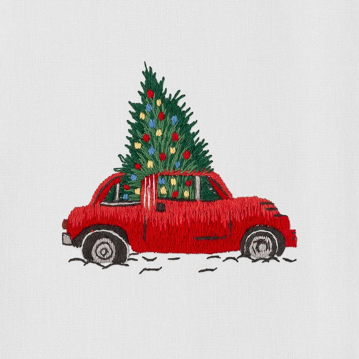 Christmas Tree Car Hand Towel-White Cotton