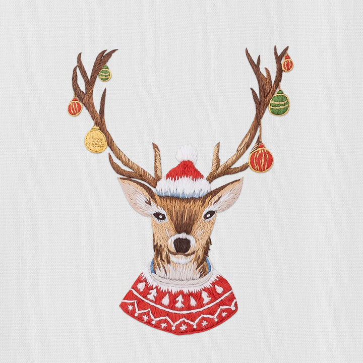 Ornament Antlers Hand Towel-White Cotton
