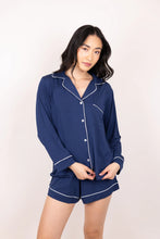 Load image into Gallery viewer, Gisele TENCEL™ Modal Long Sleeve Short PJ Set Navy/Ivory
