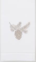 Pinecone Silver Hand Towel - White Cotton
