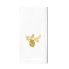 Pinecone Gold Hand Towel - White Cotton