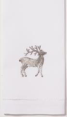 Reindeer Silver Hand Towel - White Cotton