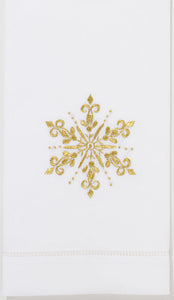 Snowflake Gold Hand Towel - White Cotton